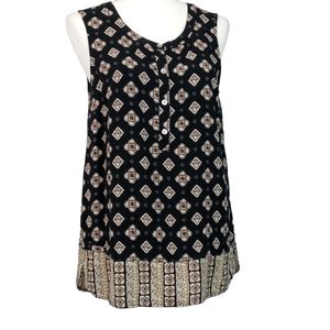 J. Jill aztec print black / tan sleeveless blouse tank top size small